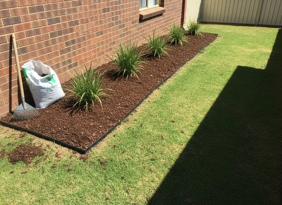 New native garden bed with mulch installed by C&J in a Melbourne west front yard